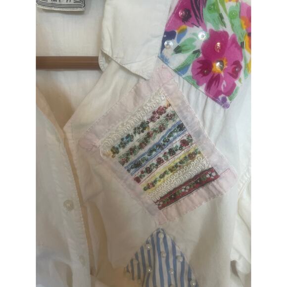 VINTAGE 90's Short Sleeve Top w Patches Granny Cottage Cat Lady  Medium / M - Picture 5 of 9